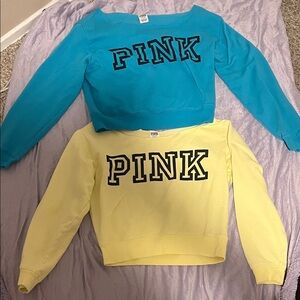 PINK Victoria's Secret Off-the-Shoulder Sweaters - Blue and Yellow